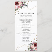 Floral Burgundy Gold Glitter Geometric Wedding Programmakaart (Achterkant)