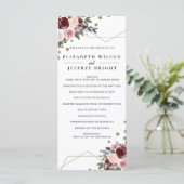 Floral Burgundy Gold Glitter Geometric Wedding Programmakaart (Staand voorkant)
