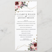 Floral Burgundy Gold Glitter Geometric Wedding Programmakaart (Voorkant)