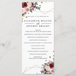 Floral Burgundy Gold Glitter Geometric Wedding Programmakaart