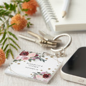 Floral Burgundy Gold Glitter Geometric Wedding Sleutelhanger (Voorkant Rechts)