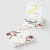 Floral Burgundy Gold Glitter Geometric Wedding Stenen Onderzetter (Zijkant)