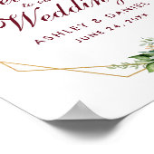 Floral Burgundy Gold Lijst Boho Wedding Welkom Poster (Hoek)