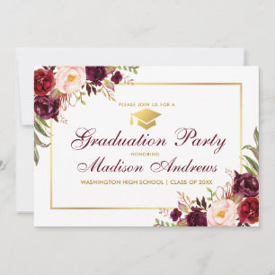 Floral Burgundy Gold Lijst Graduite Kaart