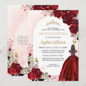 Floral Burgundy Gold Princess Birthday Quinceanera Kaart (Voorkant / Achterkant)