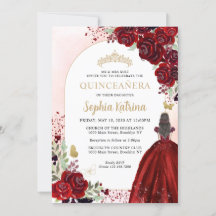 Floral Burgundy Gold Princess Birthday Quinceanera