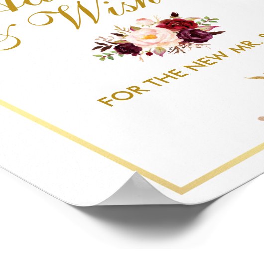 Floral Burgundy Gold Wedding Advice en Wishes Poster (Hoek)
