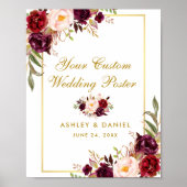 Floral Burgundy Gold Wedding Custom Poster (Voorkant)