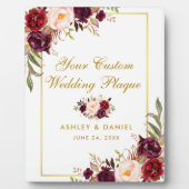 Floral Burgundy Gold Wedding Custom Table Fotoplaat (Voorkant)