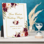 Floral Burgundy Gold Wedding Custom Table Fotoplaat<br><div class="desc">Waterverf Floral Burgundy Marsala Gold Wedding Custom Table Plaque</div>