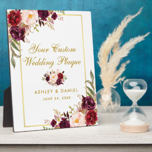 Floral Burgundy Gold Wedding Custom Table Fotoplaat