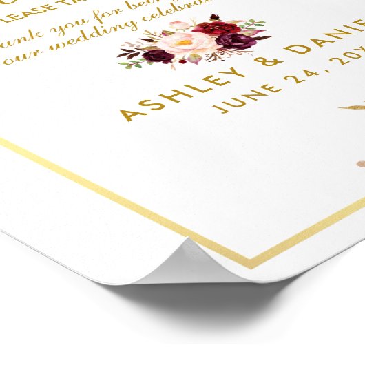Floral Burgundy Gold Wedding Favors Poster (Hoek)
