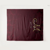 Floral Burgundy Gold Wedding Monogram Foto Booth Wandkleed (Voorkant (horizontaal))