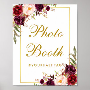 Floral Burgundy Gold Wedding Photo Booth Poster