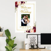 Floral Burgundy Gold Weduwschap Welkomstfoto Poster (Thuiskantoor)