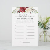 Floral burgundy Hoe oud was de bruid om mee te spe (Staand voorkant)