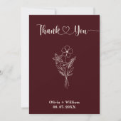 Floral Burgundy & Ivory Rustic Photo Wedding Bedankkaart (Voorkant)