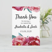 Floral Burgundy Marsala Peony Hartelijk dank Bedankkaart (Staand voorkant)