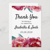 Floral Burgundy Marsala Peony Hartelijk dank Bedankkaart (Voorkant / Achterkant)