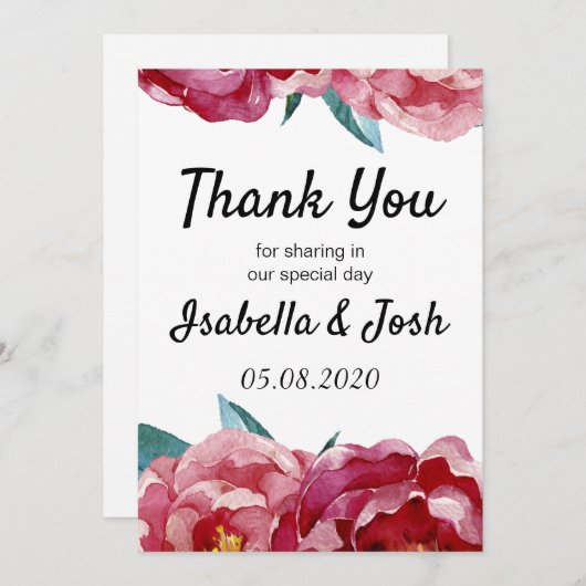 Floral Burgundy Marsala Peony Hartelijk dank Bedankkaart (Voorkant / Achterkant)