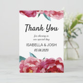 Floral Burgundy Marsala Peony Hartelijk dank Bedankkaart (Staand voorkant)