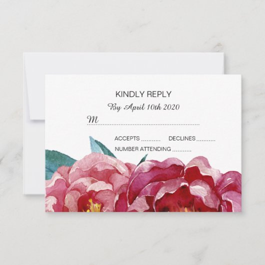 Floral Burgundy Marsala Peony RSVP-kaarten RSVP Kaartje (Voorkant)
