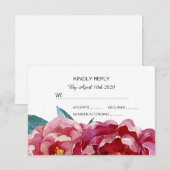 Floral Burgundy Marsala Peony RSVP-kaarten RSVP Kaartje (Voorkant / Achterkant)