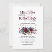 Floral Burgundy Merlot Wedding Waterverf Kaart (Voorkant)