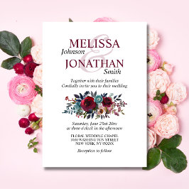 Floral Burgundy Merlot Wedding Waterverf Kaart