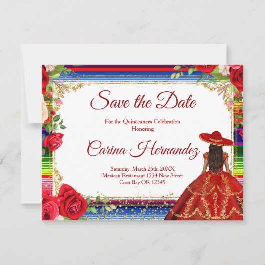 Floral Burgundy Mexican Save the Date Kaart (Voorkant)
