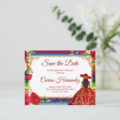 Floral Burgundy Mexican Save the Date Kaart (Staand voorkant)
