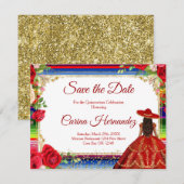 Floral Burgundy Mexican Save the Date Kaart (Voorkant / Achterkant)