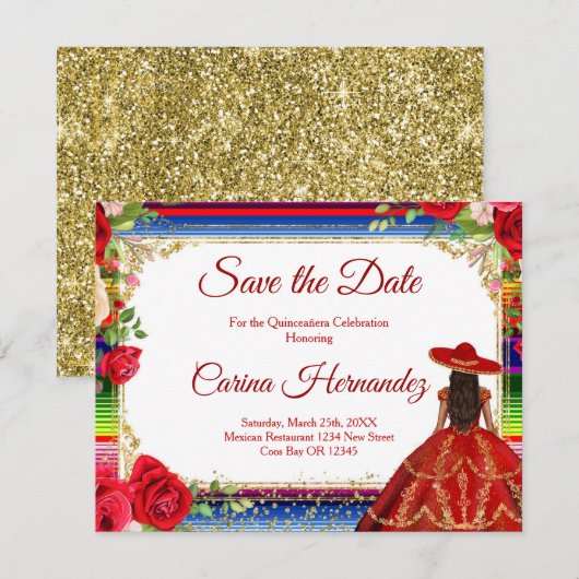 Floral Burgundy Mexican Save the Date Kaart (Voorkant / Achterkant)
