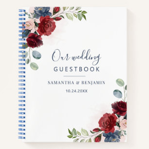 Floral Burgundy Modern Fall Wedding Guest Book Notitieboek