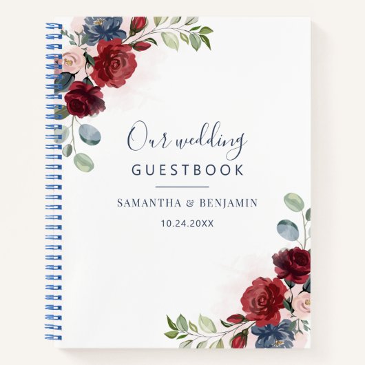Floral Burgundy Modern Fall Wedding Guest Book Notitieboek (Voorkant)