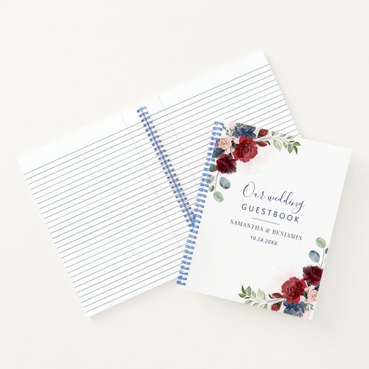 Floral Burgundy Modern Fall Wedding Guest Book Notitieboek (Binnen)