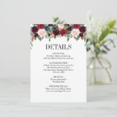 Floral Burgundy Navy Blue Classic Wedding Informatiekaartje (Staand voorkant)