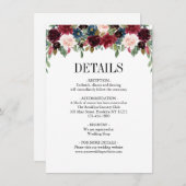 Floral Burgundy Navy Blue Classic Wedding Informatiekaartje (Voorkant / Achterkant)