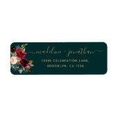 Floral Burgundy Navy Blue Emerald Gold Script Etiket (Voorkant)