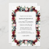 Floral Burgundy Navy Blue Square Border Weddenscha Kaart (Voorkant / Achterkant)