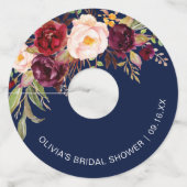 Floral Burgundy Navy Blue Vrijgezellenfeest Wijnglaslabel (Voorkant)