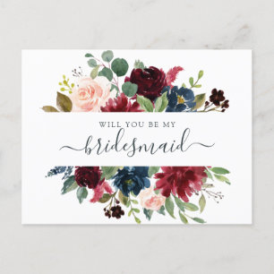 Floral Burgundy Navy Bouquet... Feestdagenkaart
