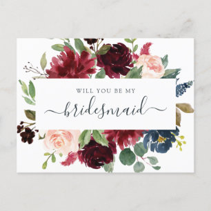 Floral Burgundy Navy Bouquet... Feestdagenkaart