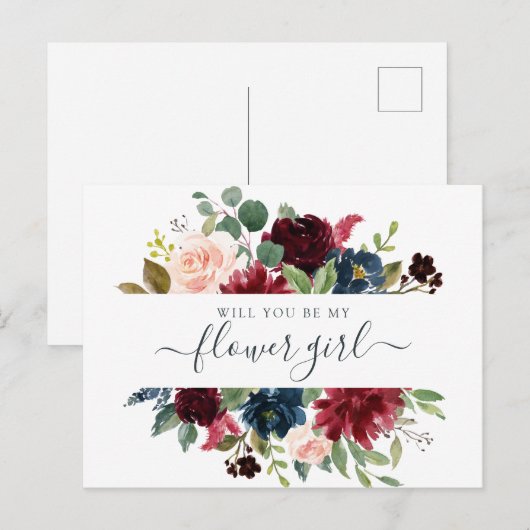 Floral Burgundy Navy Bouquet... Feestdagenkaart (Voorkant / Achterkant)