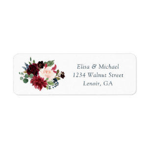 Floral Burgundy Navy Elegant Wedding Address Etiket