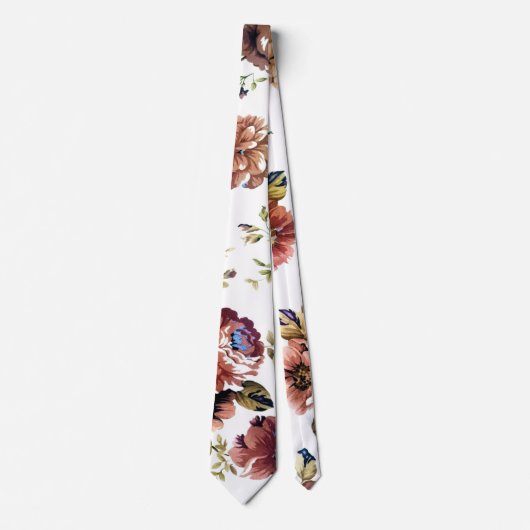 Floral-Burgundy Necktie |Trendy Floral Wedding Str Stropdas (Voorkant)