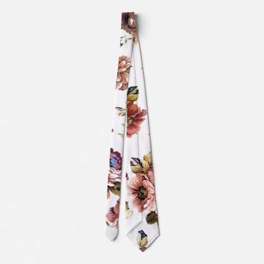 Floral-Burgundy Necktie |Trendy Floral Wedding Str Stropdas (Achterkant)