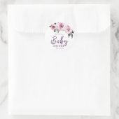 Floral burgundy paars glitter baby shower ronde sticker (Tas)