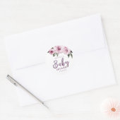 Floral burgundy paars glitter baby shower ronde sticker (Envelop)