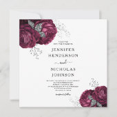 Floral Burgundy Peonies Elegant Wedding Kaart (Voorkant)